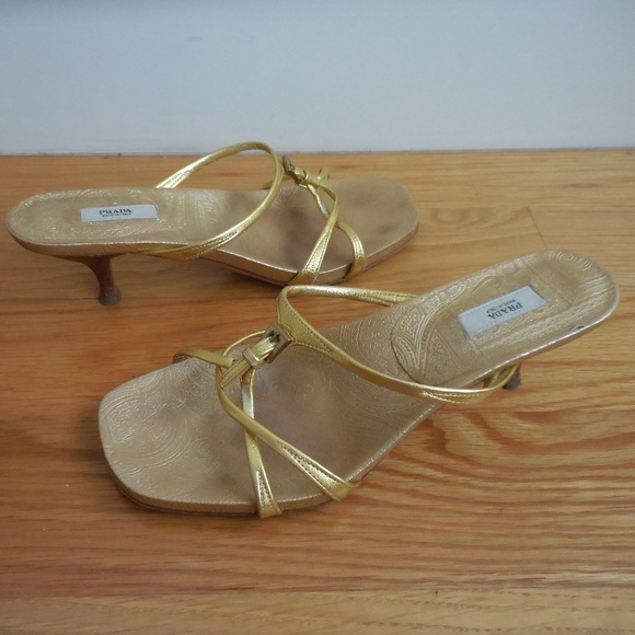 gold strappy kitten heels